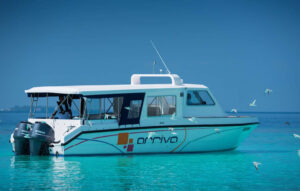 Sleek Arriva new speedboat cruising near an island, showcasing the Arriva New Speedboats Fleet expansion.