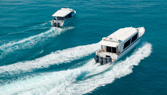 Two new Arriva luxury speedboats cruising in Maldives showing fleet capacity and supporting Speedboat Transfer Prices